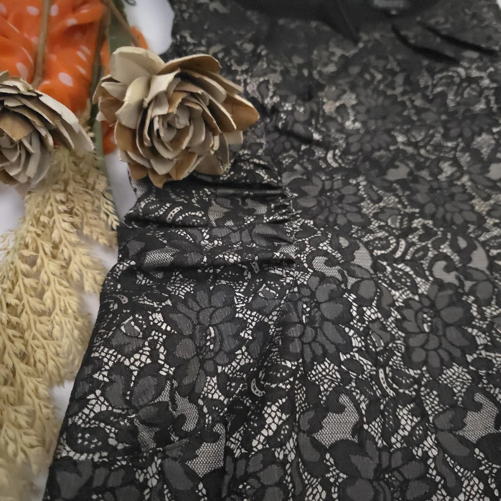 Adrianna Papell Black Bronze Lace Textures Dress Sz 12 - Picture 4 of 9